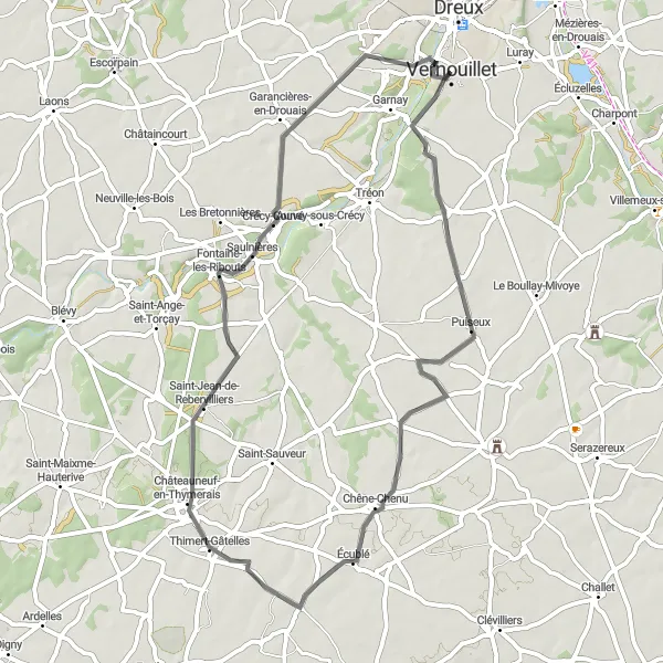 Map miniature of "Road Route Vernouillet" cycling inspiration in Centre — Val de Loire, France. Generated by Tarmacs.app cycling route planner