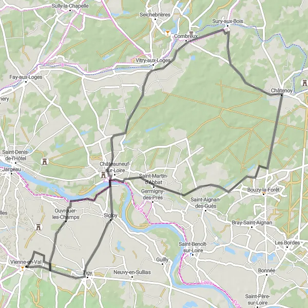 Map miniature of "Picturesque Road Cycling Route" cycling inspiration in Centre — Val de Loire, France. Generated by Tarmacs.app cycling route planner