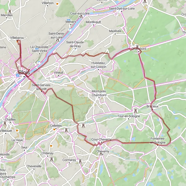 Map miniature of "Sologne Gravel Expedition" cycling inspiration in Centre — Val de Loire, France. Generated by Tarmacs.app cycling route planner