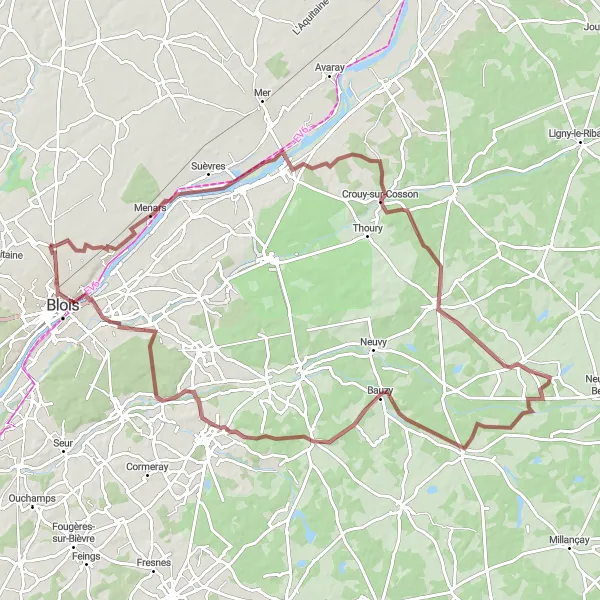 Map miniature of "The Loire Valley Gravel Adventure" cycling inspiration in Centre — Val de Loire, France. Generated by Tarmacs.app cycling route planner