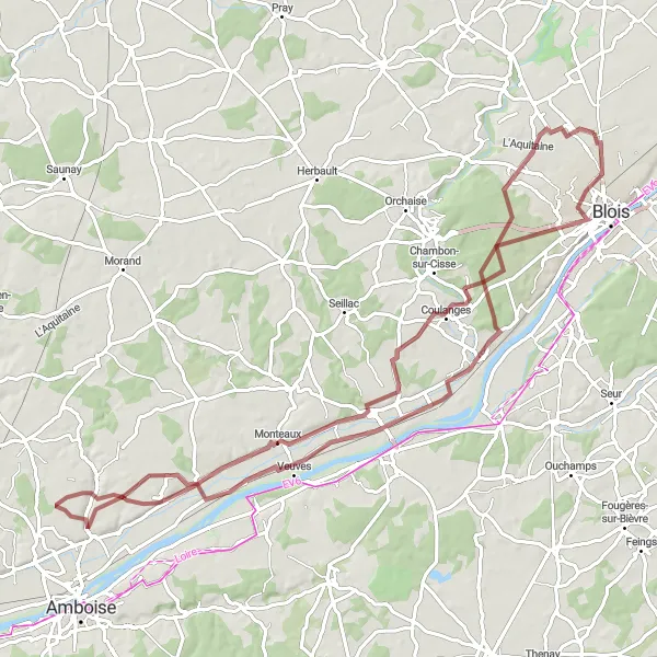 Map miniature of "The Picturesque Gravel Path" cycling inspiration in Centre — Val de Loire, France. Generated by Tarmacs.app cycling route planner
