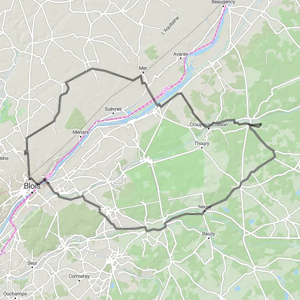 Map miniature of "Romantic Countryside and Historical Towns" cycling inspiration in Centre — Val de Loire, France. Generated by Tarmacs.app cycling route planner