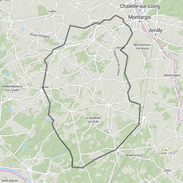 Map miniature of "Villemandeur to Saint-Hilaire-sur-Puiseaux" cycling inspiration in Centre — Val de Loire, France. Generated by Tarmacs.app cycling route planner