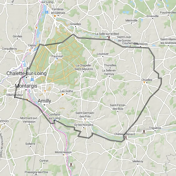 Map miniature of "Courtemaux Heritage Ride" cycling inspiration in Centre — Val de Loire, France. Generated by Tarmacs.app cycling route planner