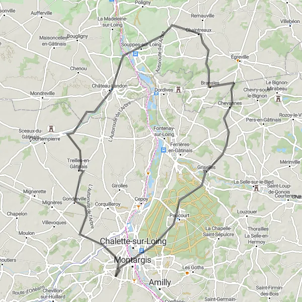 Map miniature of "Treilles-en-Gâtinais Round-trip" cycling inspiration in Centre — Val de Loire, France. Generated by Tarmacs.app cycling route planner