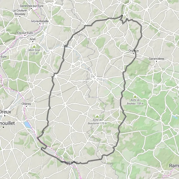 Miniature de la carte de l'inspiration cycliste "Parcours de Bazainville" dans la Centre — Val de Loire, France. Générée par le planificateur d'itinéraire cycliste Tarmacs.app
