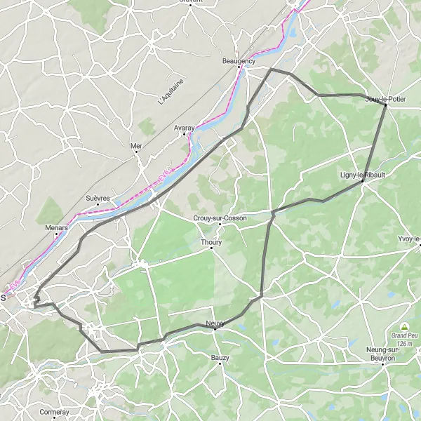 Map miniature of "The Royal Castles Route" cycling inspiration in Centre — Val de Loire, France. Generated by Tarmacs.app cycling route planner