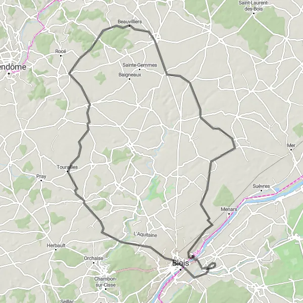 Map miniature of "Countryside Serenity" cycling inspiration in Centre — Val de Loire, France. Generated by Tarmacs.app cycling route planner