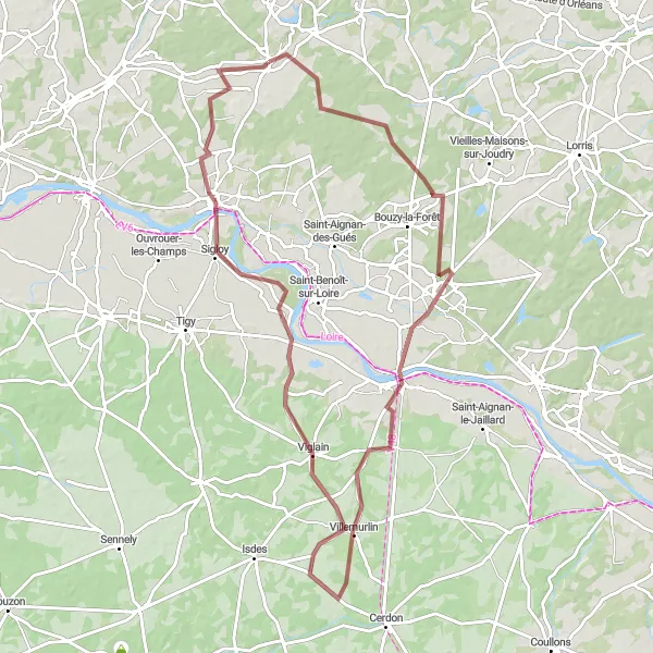 Map miniature of "Scenic Gravel Tour of Loire Valley" cycling inspiration in Centre — Val de Loire, France. Generated by Tarmacs.app cycling route planner