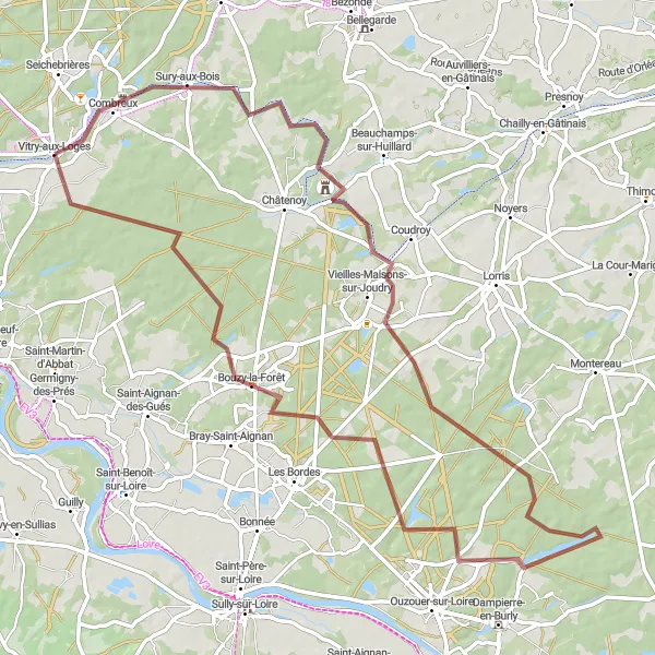 Map miniature of "Scenic Gravel Route with Historical Highlights" cycling inspiration in Centre — Val de Loire, France. Generated by Tarmacs.app cycling route planner