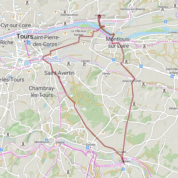 Miniature de la carte de l'inspiration cycliste "Circuit Historique de la Loire" dans la Centre — Val de Loire, France. Générée par le planificateur d'itinéraire cycliste Tarmacs.app