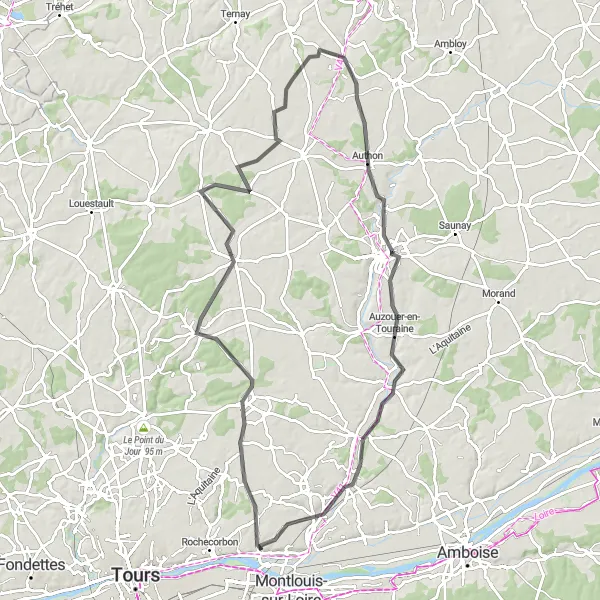 Map miniature of "Vouvray Loop" cycling inspiration in Centre — Val de Loire, France. Generated by Tarmacs.app cycling route planner