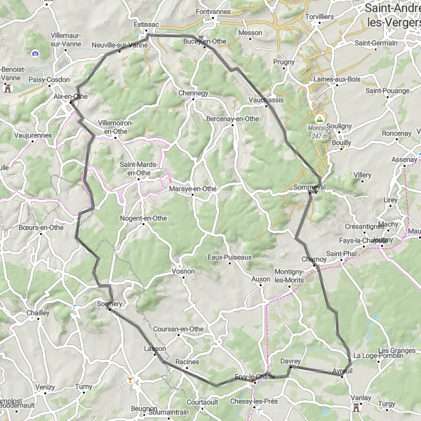 Miniature de la carte de l'inspiration cycliste "Les Villages Authentiques" dans la Champagne-Ardenne, France. Générée par le planificateur d'itinéraire cycliste Tarmacs.app