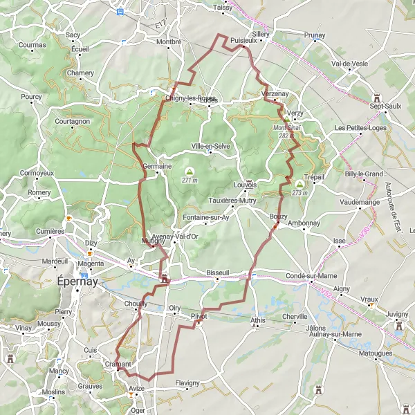 Map miniature of "Nature's Delight" cycling inspiration in Champagne-Ardenne, France. Generated by Tarmacs.app cycling route planner