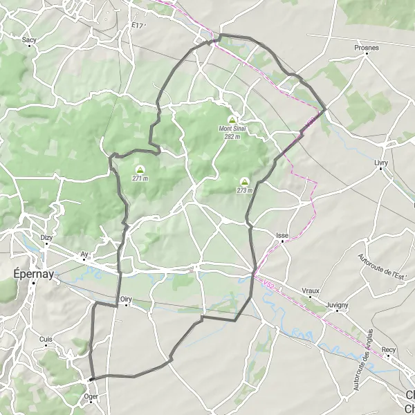 Map miniature of "Avize Round-trip Road Cycling Route 4" cycling inspiration in Champagne-Ardenne, France. Generated by Tarmacs.app cycling route planner