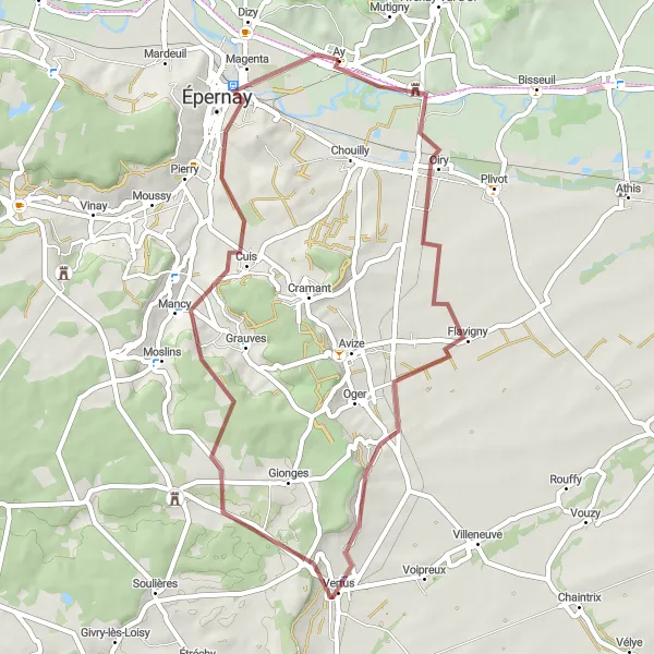 Map miniature of "Charming Gravel Route" cycling inspiration in Champagne-Ardenne, France. Generated by Tarmacs.app cycling route planner