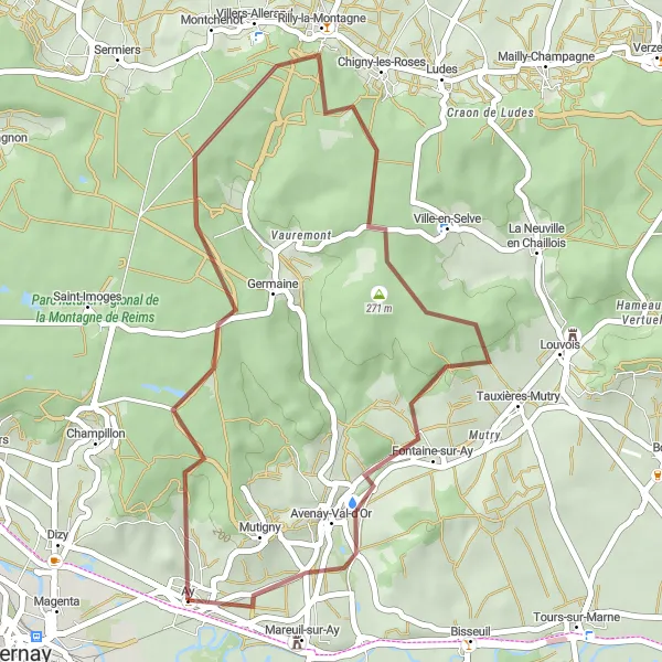 Miniature de la carte de l'inspiration cycliste "Le Circuit Lalique et ses Environs" dans la Champagne-Ardenne, France. Générée par le planificateur d'itinéraire cycliste Tarmacs.app