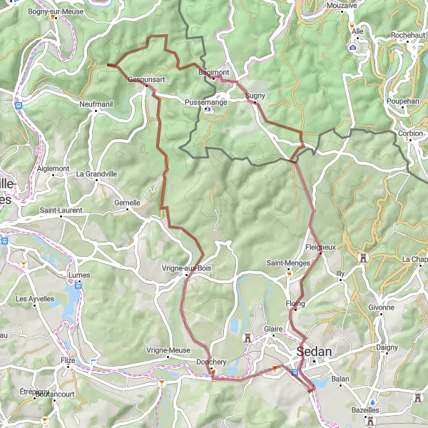 Map miniature of "Gravel Escape" cycling inspiration in Champagne-Ardenne, France. Generated by Tarmacs.app cycling route planner