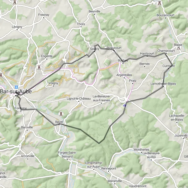 Map miniature of "Champagne Adventure" cycling inspiration in Champagne-Ardenne, France. Generated by Tarmacs.app cycling route planner