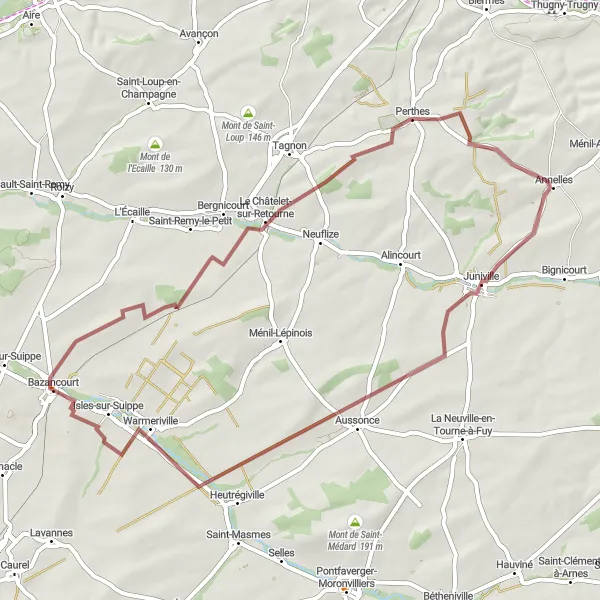 Map miniature of "Rural Gravel Adventure" cycling inspiration in Champagne-Ardenne, France. Generated by Tarmacs.app cycling route planner