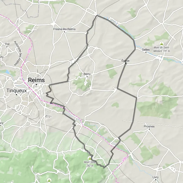 Map miniature of "Champagne Hills Road Bike Route" cycling inspiration in Champagne-Ardenne, France. Generated by Tarmacs.app cycling route planner