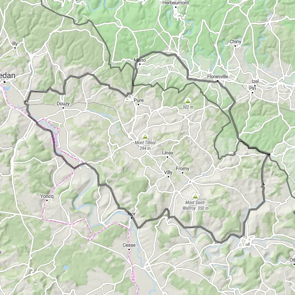 Map miniature of "Bazeilles to Château de Bazeilles Loop" cycling inspiration in Champagne-Ardenne, France. Generated by Tarmacs.app cycling route planner