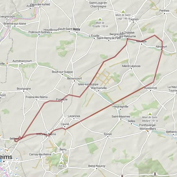 Map miniature of "The Gravel Adventure" cycling inspiration in Champagne-Ardenne, France. Generated by Tarmacs.app cycling route planner