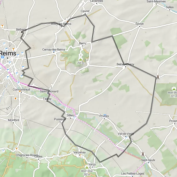 Map miniature of "Road Cycling Adventure in Champagne-Ardenne" cycling inspiration in Champagne-Ardenne, France. Generated by Tarmacs.app cycling route planner