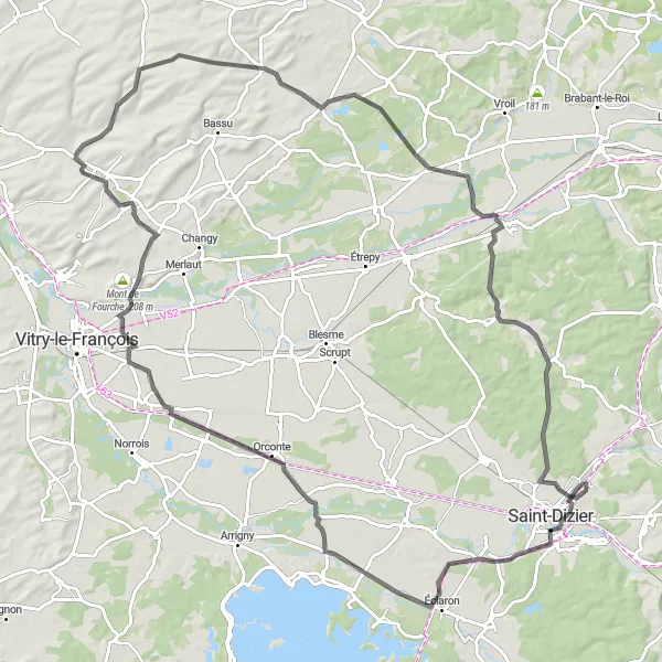 Map miniature of "Champagne-Ardenne Road Adventure" cycling inspiration in Champagne-Ardenne, France. Generated by Tarmacs.app cycling route planner