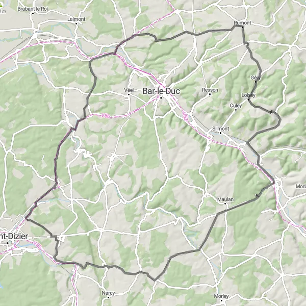 Map miniature of "The Classic Road Ride" cycling inspiration in Champagne-Ardenne, France. Generated by Tarmacs.app cycling route planner
