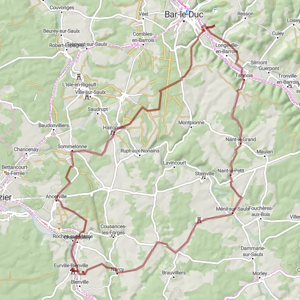 Miniature de la carte de l'inspiration cycliste "Boucle de la Vallée de la Marne" dans la Champagne-Ardenne, France. Générée par le planificateur d'itinéraire cycliste Tarmacs.app