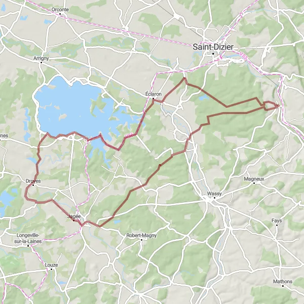 Miniature de la carte de l'inspiration cycliste "Circuit de la Haute-Marne" dans la Champagne-Ardenne, France. Générée par le planificateur d'itinéraire cycliste Tarmacs.app