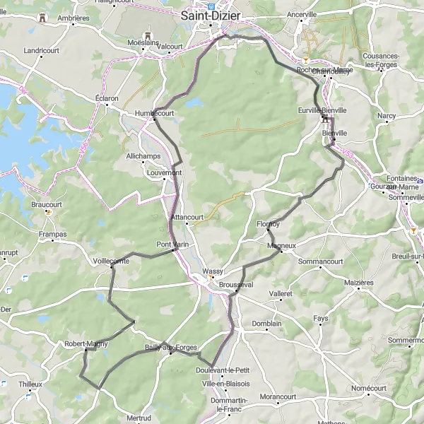 Map miniature of "The Prez-sur-Marne Loop" cycling inspiration in Champagne-Ardenne, France. Generated by Tarmacs.app cycling route planner