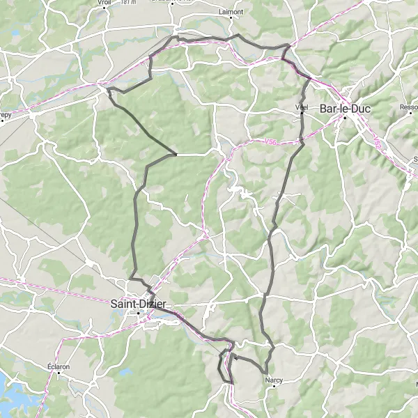Miniature de la carte de l'inspiration cycliste "Boucle des Abbayes de la Marne" dans la Champagne-Ardenne, France. Générée par le planificateur d'itinéraire cycliste Tarmacs.app