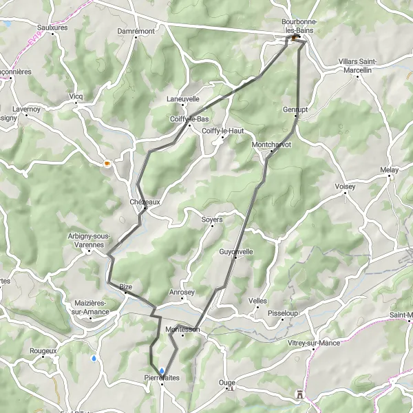 Map miniature of "Champigny-sous-Varennes Loop" cycling inspiration in Champagne-Ardenne, France. Generated by Tarmacs.app cycling route planner