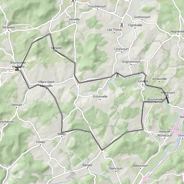 Map miniature of "Senaide and Blondefontaine Circuit" cycling inspiration in Champagne-Ardenne, France. Generated by Tarmacs.app cycling route planner