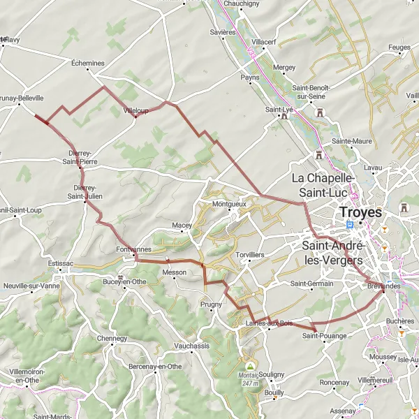 Map miniature of "Discovering Historic Hamlets" cycling inspiration in Champagne-Ardenne, France. Generated by Tarmacs.app cycling route planner