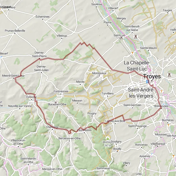 Map miniature of "Vauchassis Challenge" cycling inspiration in Champagne-Ardenne, France. Generated by Tarmacs.app cycling route planner