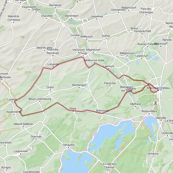 Map miniature of "Cycling through the scenic Brienne-le-Château countryside" cycling inspiration in Champagne-Ardenne, France. Generated by Tarmacs.app cycling route planner