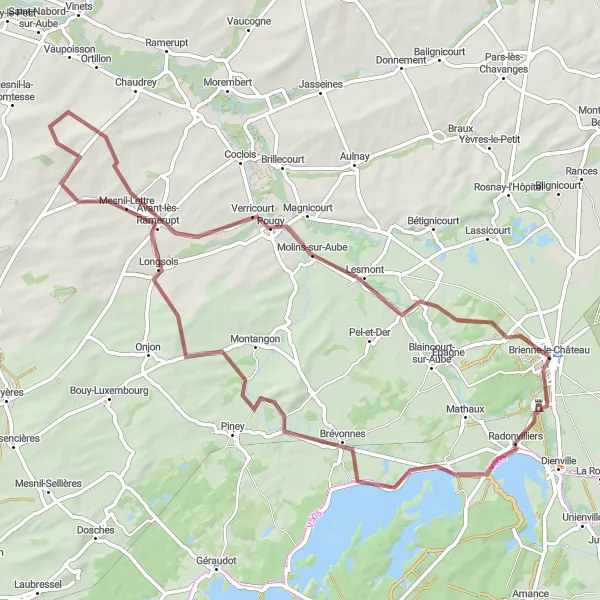 Map miniature of "Mesnil-Lettre and Brienne-la-Vieille Adventure" cycling inspiration in Champagne-Ardenne, France. Generated by Tarmacs.app cycling route planner