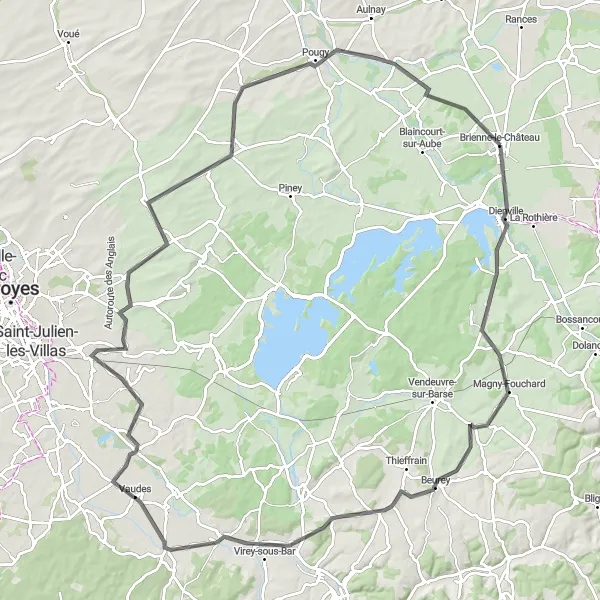 Map miniature of "Fralignes Circuit" cycling inspiration in Champagne-Ardenne, France. Generated by Tarmacs.app cycling route planner