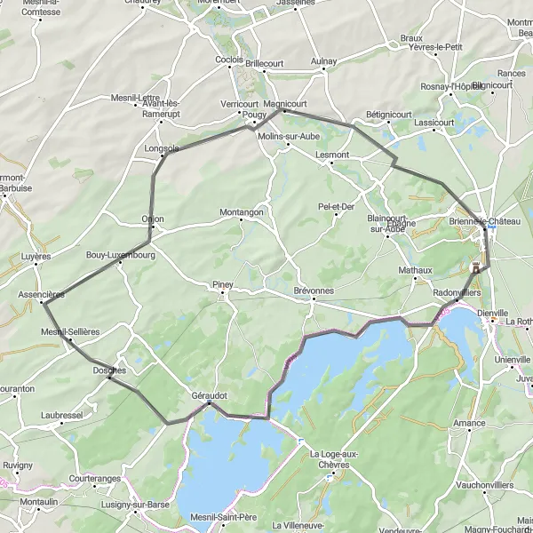 Map miniature of "Auzon-Temple Circuit" cycling inspiration in Champagne-Ardenne, France. Generated by Tarmacs.app cycling route planner