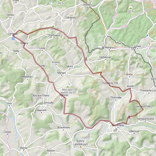 Miniature de la carte de l'inspiration cycliste "Boucle de Mont Tilleul" dans la Champagne-Ardenne, France. Générée par le planificateur d'itinéraire cycliste Tarmacs.app