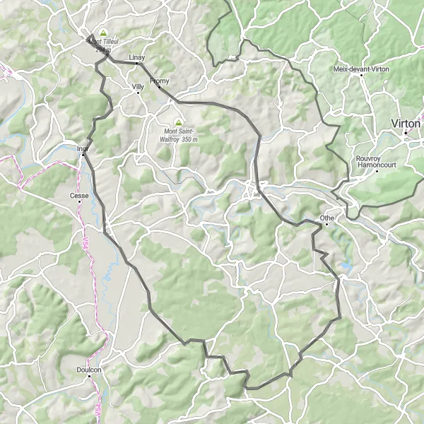 Miniature de la carte de l'inspiration cycliste "Parcours à Linay" dans la Champagne-Ardenne, France. Générée par le planificateur d'itinéraire cycliste Tarmacs.app