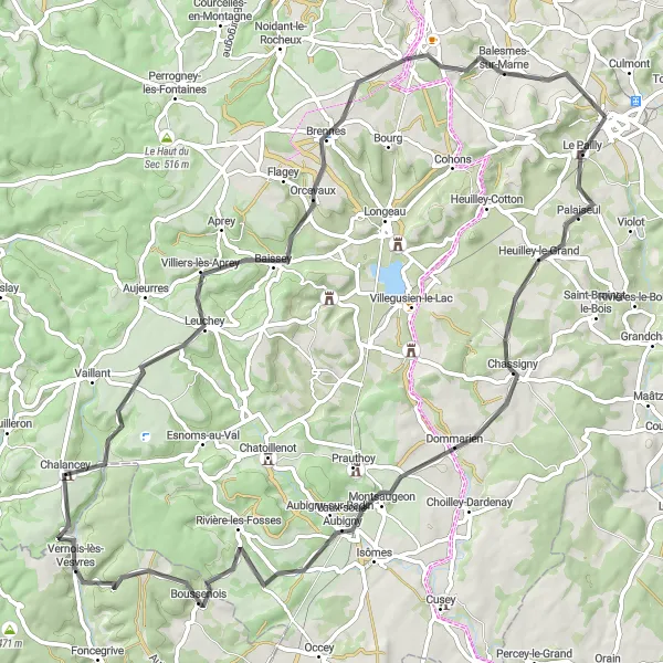 Map miniature of "Boussenois Adventure" cycling inspiration in Champagne-Ardenne, France. Generated by Tarmacs.app cycling route planner