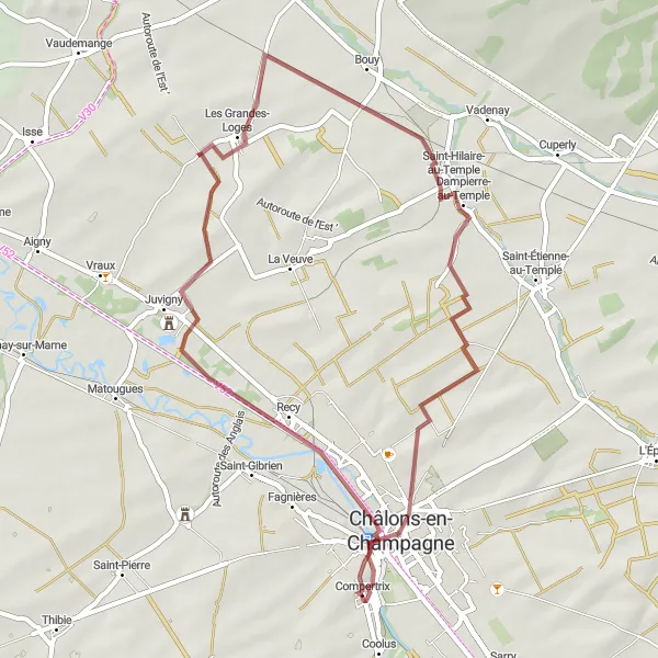 Map miniature of "Châlons-en-Champagne - Saint-Martin-sur-le-Pré Loop" cycling inspiration in Champagne-Ardenne, France. Generated by Tarmacs.app cycling route planner