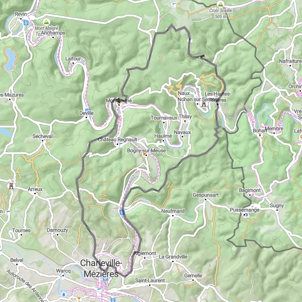 Miniature de la carte de l'inspiration cycliste "Tour des Sept Villages" dans la Champagne-Ardenne, France. Générée par le planificateur d'itinéraire cycliste Tarmacs.app