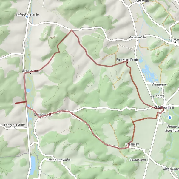 Miniature de la carte de l'inspiration cycliste "Les Chemins de Lavoir Bas" dans la Champagne-Ardenne, France. Générée par le planificateur d'itinéraire cycliste Tarmacs.app