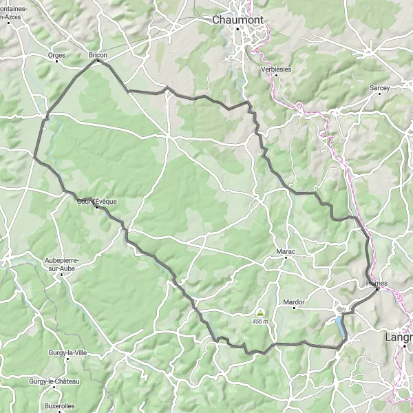 Map miniature of "Châteauvillain to Floating floor washer" cycling inspiration in Champagne-Ardenne, France. Generated by Tarmacs.app cycling route planner