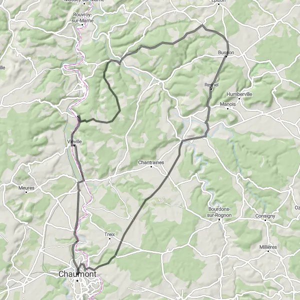 Map miniature of "Les Côtes Viévilloises" cycling inspiration in Champagne-Ardenne, France. Generated by Tarmacs.app cycling route planner